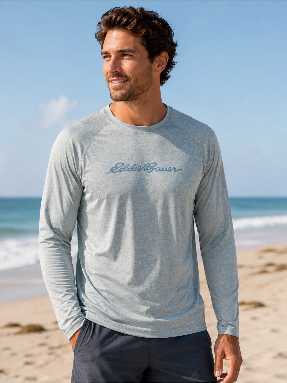 Eddie Bauer Men's UPF40 Quick Dry Long Sleeve Rashguard T-Shirt Medium